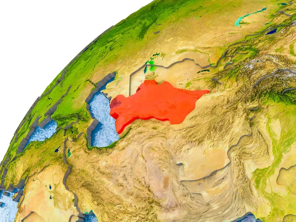 Türkmenistan ile görünür ülke sınırları ve gerçekçi su okyanuslardaki basit dünya üzerinde. 3D çizim. Nasa tarafından döşenmiş bu görüntü unsurları.