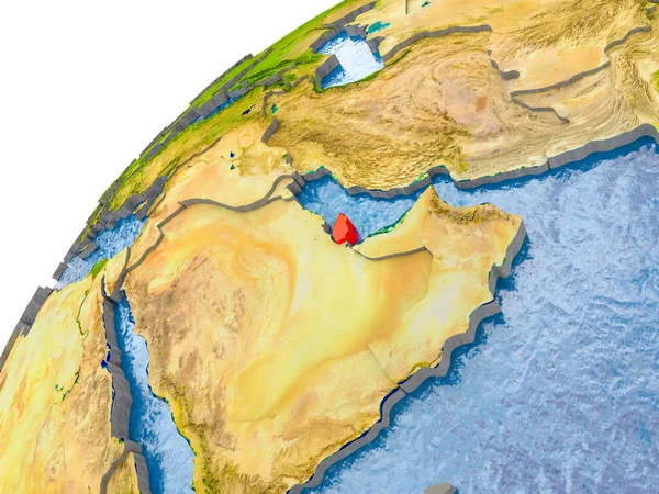 Katar görünür ülke sınırları ve gerçekçi su okyanuslardaki basit dünya üzerinde. 3D çizim. Nasa tarafından döşenmiş bu görüntü unsurları.
