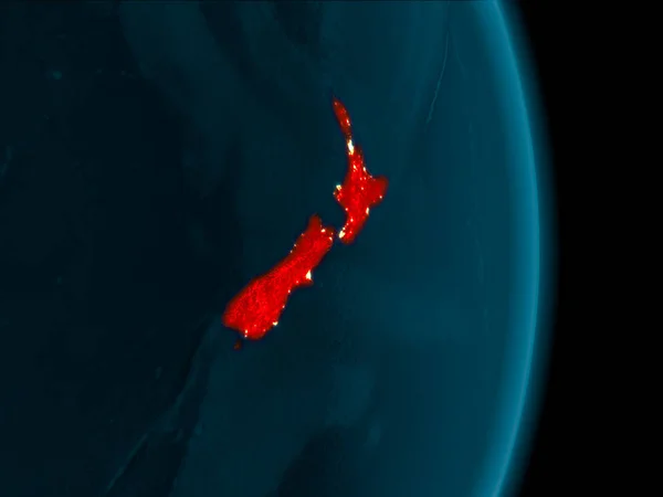 Ilustración Nueva Zelanda Vista Desde Órbita Tierra Por Noche Ilustración —  Fotos de Stock