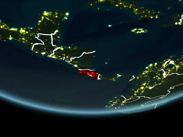 Costa Rica Destacou Vermelho Planeta Terra Noite Com Fronteiras Visíveis — Fotografia de Stock