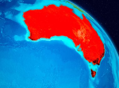 Alan görünümünü Avustralya Planet Earth kırmızı vurgulanır. 3D çizim. Nasa tarafından döşenmiş bu görüntü unsurları.