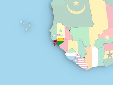 Gine-Bissau katıştırılmış bayrak ile. 3D çizim.