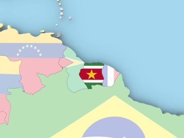 Surinam katıştırılmış bayrak ile. 3D çizim.