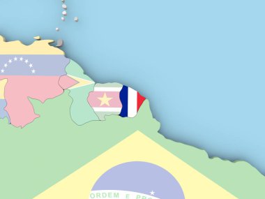 Fransız Guyanası katıştırılmış bayrak ile. 3D çizim.