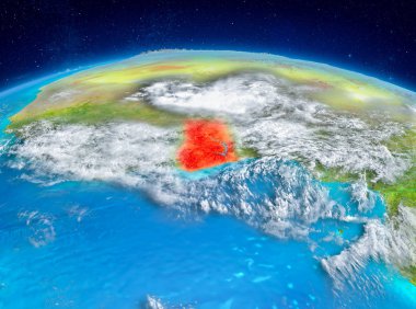 Yörünge görünümü Gana Planet Earth son derece detaylı yüzey dokuları ile kırmızı vurgulanır. 3D çizim. Nasa tarafından döşenmiş bu görüntü unsurları.