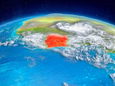 Fildişi Sahili red Planet Earth son derece detaylı yüzey dokuları ile vurgulanmış görünümünü yörünge. 3D çizim. Nasa tarafından döşenmiş bu görüntü unsurları.