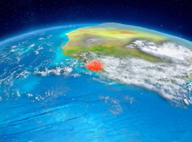 Sierra Leone red Planet Earth son derece detaylı yüzey dokuları ile vurgulanmış görünümünü yörünge. 3D çizim. Nasa tarafından döşenmiş bu görüntü unsurları.