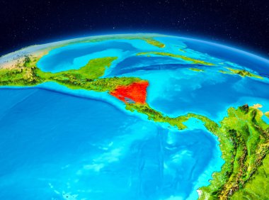 Uydu görüntüsü Nikaragua Planet Earth kırmızı vurgulanır. 3D çizim. Nasa tarafından döşenmiş bu görüntü unsurları.