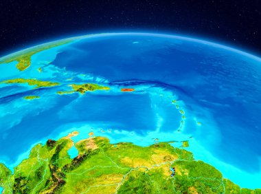 Uydu görüntüsü Porto Riko Planet Earth kırmızı vurgulanır. 3D çizim. Nasa tarafından döşenmiş bu görüntü unsurları.