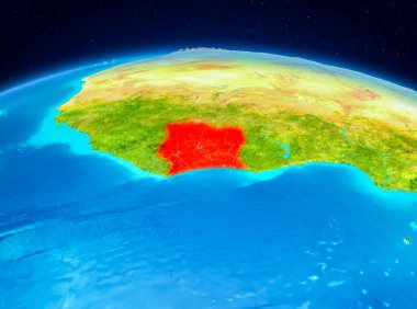 Uydu Görünümü Fildişi Sahili Planet Earth kırmızı vurgulanır. 3D çizim. Nasa tarafından döşenmiş bu görüntü unsurları.