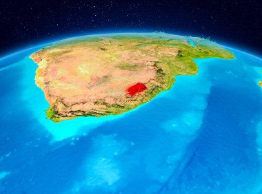 Uydu Görünümü Lesotho Planet Earth kırmızı vurgulanır. 3D çizim. Nasa tarafından döşenmiş bu görüntü unsurları.