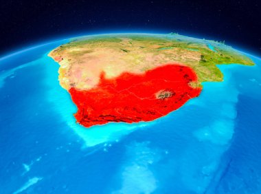 Uydu görüntüsü Güney Afrika Planet Earth kırmızı vurgulanır. 3D çizim. Nasa tarafından döşenmiş bu görüntü unsurları.