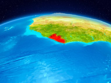 Uydu Görünümü Liberya Planet Earth kırmızı vurgulanır. 3D çizim. Nasa tarafından döşenmiş bu görüntü unsurları.