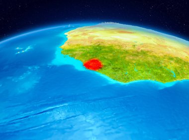 Uydu görüntüsü Sierra Leone Planet Earth kırmızı vurgulanır. 3D çizim. Nasa tarafından döşenmiş bu görüntü unsurları.