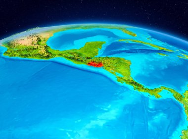 Uydu Görünümü El Salvador Planet Earth kırmızı vurgulanır. 3D çizim. Nasa tarafından döşenmiş bu görüntü unsurları.