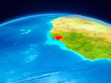 Uydu Görünümü Gine-Bissau Planet Earth kırmızı vurgulanır. 3D çizim. Nasa tarafından döşenmiş bu görüntü unsurları.