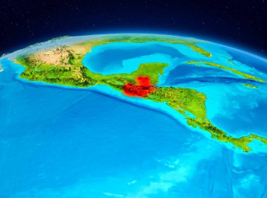 Uydu görüntüsü Guatemala Planet Earth kırmızı vurgulanır. 3D çizim. Nasa tarafından döşenmiş bu görüntü unsurları.