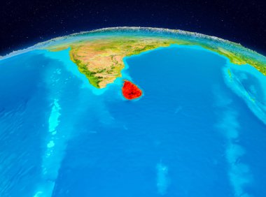 Uydu görüntüsü Sri Lanka Planet Earth kırmızı vurgulanır. 3D çizim. Nasa tarafından döşenmiş bu görüntü unsurları.
