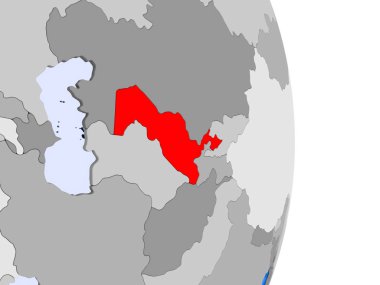 İran'da kırmızı şeffaf okyanuslar ile siyasi dünya modeli. 3D çizim.