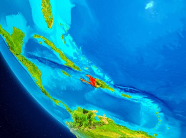 Haiti Planet Earth Kırmızı vurgulanır. 3D çizim. Nasa tarafından döşenmiş bu görüntü unsurları.
