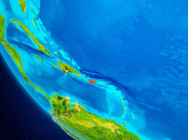Porto Riko Planet Earth Kırmızı vurgulanır. 3D çizim. Nasa tarafından döşenmiş bu görüntü unsurları.