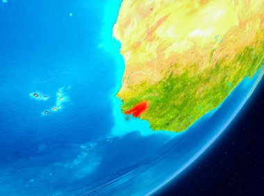 Gezegeni uzaydan görüldüğü gibi Gine Bissau haritası. 3D çizim. Nasa tarafından döşenmiş bu görüntü unsurları.