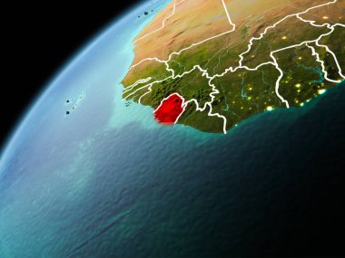 Sierra Leone dünya yörüngesi görünür kenarlık çizgisi ve şehir ışıkları ile akşam geç görülen Illustration. 3D çizim. Nasa tarafından döşenmiş bu görüntü unsurları.