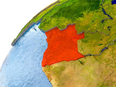 Angola okyanuslardaki gerçekçi su ve görünür ülke sınırları basit dünya üzerinde. 3D çizim. Nasa tarafından döşenmiş bu görüntü unsurları.