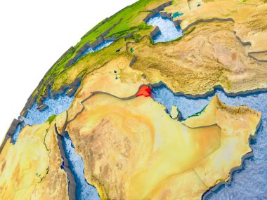 Kuveyt görünür ülke sınırları ve gerçekçi su okyanuslardaki basit dünya üzerinde. 3D çizim. Nasa tarafından döşenmiş bu görüntü unsurları.