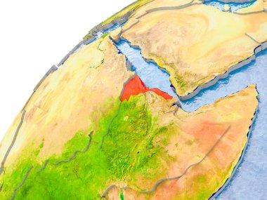 Eritre görünür ülke sınırları ve gerçekçi su okyanuslardaki basit dünya üzerinde. 3D çizim. Nasa tarafından döşenmiş bu görüntü unsurları.