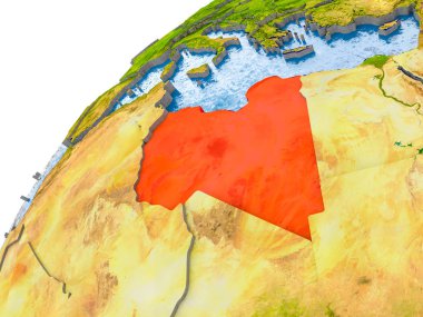 Libya ile görünür ülke sınırları ve gerçekçi su okyanuslardaki basit dünya üzerinde. 3D çizim. Nasa tarafından döşenmiş bu görüntü unsurları.
