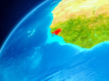 Yörünge görünümü Gine-Bissau Planet Earth kırmızı vurgulanır. 3D çizim. Nasa tarafından döşenmiş bu görüntü unsurları.