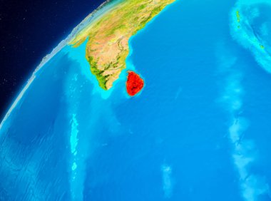 Yörünge görünümü Sri Lanka Planet Earth kırmızı vurgulanır. 3D çizim. Nasa tarafından döşenmiş bu görüntü unsurları.
