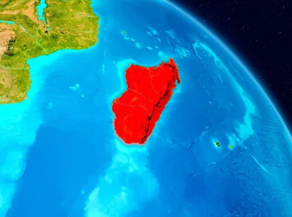 Alan görünümünü Madagaskar Planet Earth kırmızı vurgulanır. 3D çizim. Nasa tarafından döşenmiş bu görüntü unsurları.