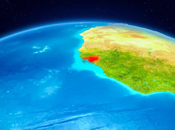 Uydu Görünümü Gine-Bissau Planet Earth kırmızı vurgulanır. 3D çizim. Nasa tarafından döşenmiş bu görüntü unsurları.