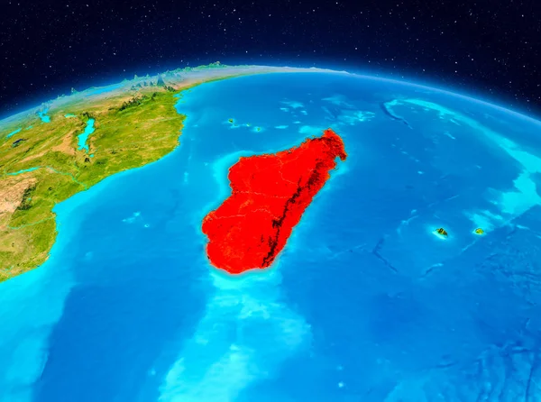 Uydu Görünümü Madagaskar Planet Earth kırmızı vurgulanır. 3D çizim. Nasa tarafından döşenmiş bu görüntü unsurları.