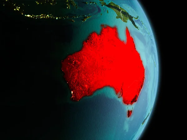 Vista Matinal Por Satélite Austrália Destacada Vermelho Planeta Terra Com — Fotografia de Stock