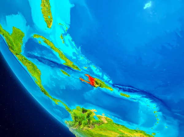 Haiti Planet Earth Kırmızı vurgulanır. 3D çizim. Nasa tarafından döşenmiş bu görüntü unsurları.