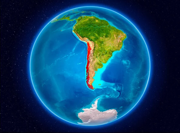 Chile in red from Earth orbit. 3D illustration. Elements of this image furnished by NASA.