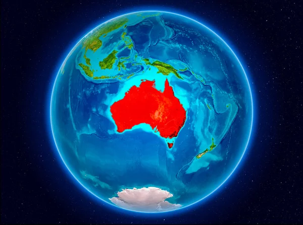 Australia in red from Earth orbit. 3D illustration. Elements of this image furnished by NASA.
