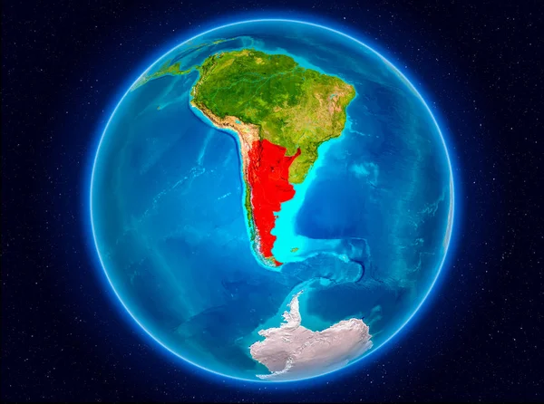 Argentina in red from Earth orbit. 3D illustration. Elements of this image furnished by NASA.