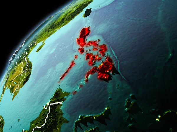 Dünya yörüngesi görünür kenarlık çizgisi ve şehir ışıkları ile geç akşam görüldüğü gibi Türkiye Illustration. 3D çizim. Nasa tarafından döşenmiş bu görüntü unsurları.