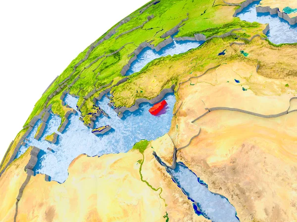 Kıbrıs görünür ülke sınırları ve gerçekçi su okyanuslardaki basit dünya üzerinde. 3D çizim. Nasa tarafından döşenmiş bu görüntü unsurları.