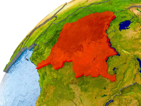 Demokratik Kongo Cumhuriyeti okyanuslardaki gerçekçi su ve görünür ülke sınırları basit dünya üzerinde. 3D çizim. Nasa tarafından döşenmiş bu görüntü unsurları.