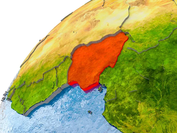 Nigéria Egyszerű Földgömb Látható Országhatárok Valósághű Víz Óceánok Illusztráció Kép — Stock Fotó