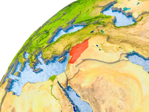 Suriye ile görünür ülke sınırları ve gerçekçi su okyanuslardaki basit dünya üzerinde. 3D çizim. Nasa tarafından döşenmiş bu görüntü unsurları.