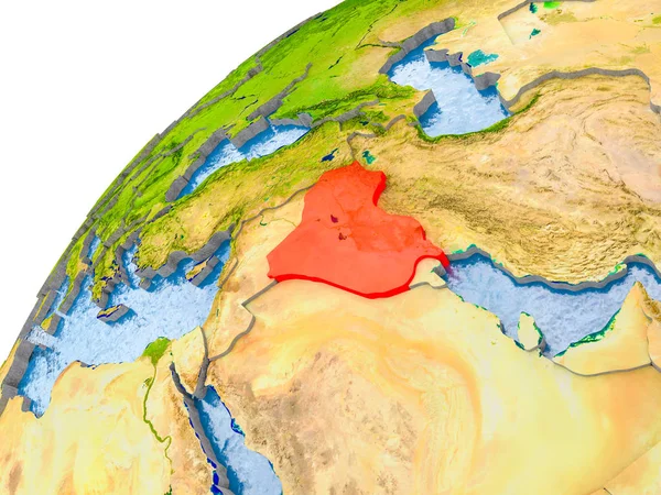 Iraq on simple globe with visible country borders and realistic water in the oceans. 3D illustration. Elements of this image furnished by NASA.