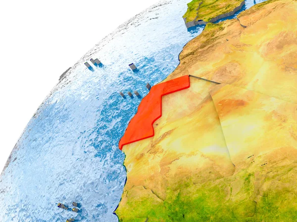 Western Sahara on simple globe with visible country borders and realistic water in the oceans. 3D illustration. Elements of this image furnished by NASA.