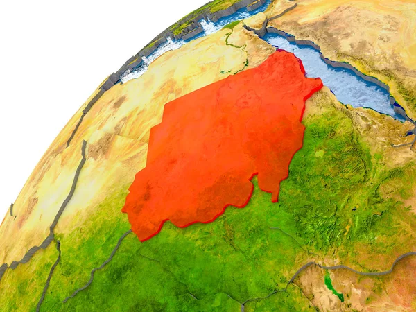 Sudan görünür ülke sınırları ve gerçekçi su okyanuslardaki basit dünya üzerinde. 3D çizim. Nasa tarafından döşenmiş bu görüntü unsurları.