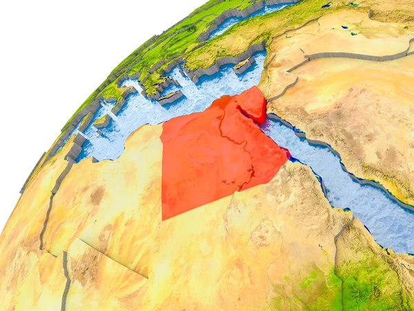 Mısır ile görünür ülke sınırları ve gerçekçi su okyanuslardaki basit dünya üzerinde. 3D çizim. Nasa tarafından döşenmiş bu görüntü unsurları.